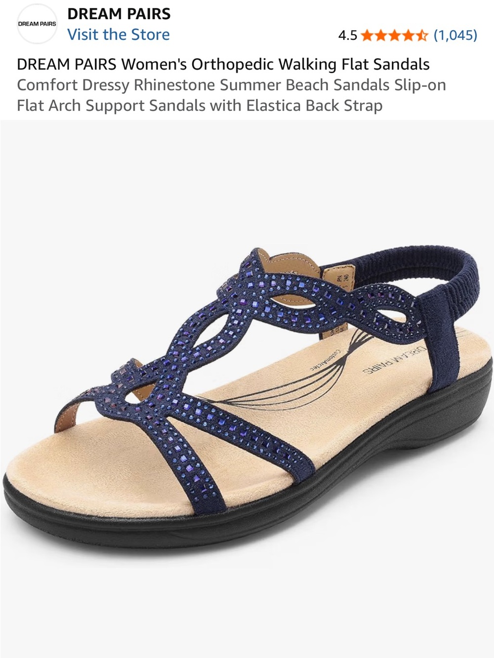 DREAM PAIRS Navy Blue Rhinestone Slingback Comfort Sandals